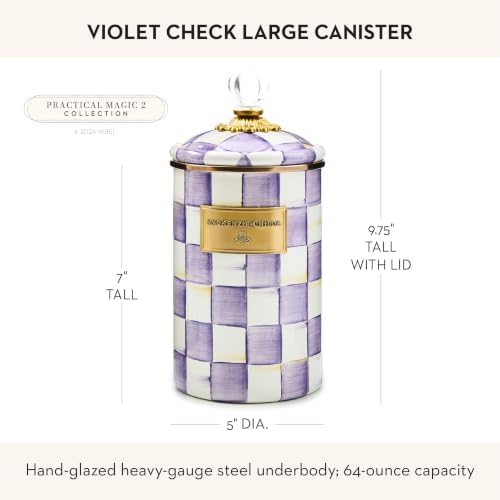 MACKENZIE-CHILDS Enamel Canister, Large, Purple-and-White Violet Check - Image 4