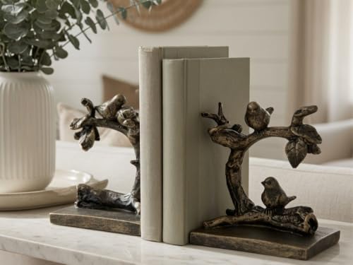 Bellaa Birds Bookends Vintage Decorative Book Ends for Farmhouse Retro Rustic Bookshelf Stoppers Antique Bronze Sparrow Lightweight 23446 by Bellaa