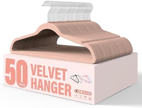 YSSOA Velvet Hangers 50 Pack, Non-Slip Clothes Hangers with Shoulder Notches, 360° Swivel Hooks, Heavy Duty Standard Hanger for Closet Space Saving, Pink by YSSOA