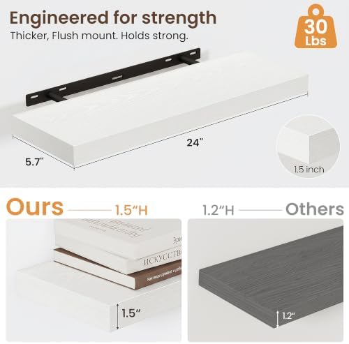 24 Inch Floating Shelves for Wall 2 Pack, Wood Wall Bathroom Shelves - Image 2