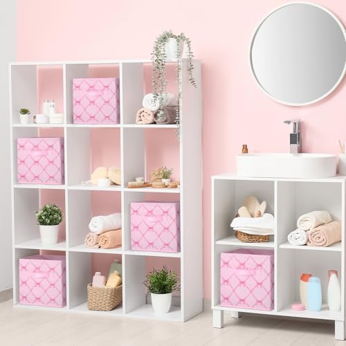 Geelin 6 Pcs Pink Bow Cube Storage Bins 11 Inch Storage Basket with Handle - Image 6