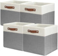 SNWDN 4 Pack Collapsible Fabric Storage Baskets with Handles (White/Grey 11x11x11 Inches) by Unknown