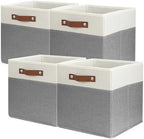 SNWDN 4 Pack Collapsible Fabric Storage Baskets with Handles (White/Grey 11x11x11 Inches) by Unknown
