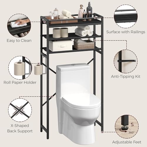MAHANCRIS Over Toilet Storage, 3-Tier Bathroom Organizer Shelf with Toilet Paper Holder, Freestanding Space Saver Bathroom Shelves Above Toilet for Bathroom, Laundry Room, Black TSBK1201 - Image 6