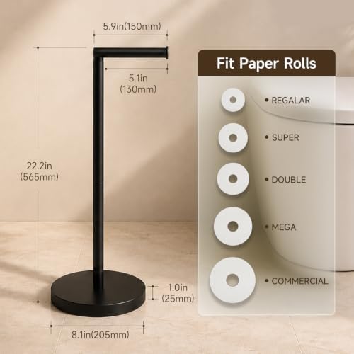 Matte Black Freestanding Toilet Paper Holder Stand, 3.3 lbs Base - Image 6