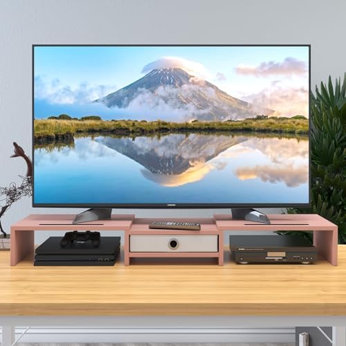 WESTREE Dual 3 Shelf Computer Riser with Drawer, Adjustable Length and Angle, Desktop 2 Monitor Stand Storage Organizer - Image 6