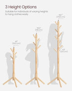 VASAGLE Solid Wood Coat Rack, Free Standing, Tree-Shaped, with 8 Hooks - Image 5