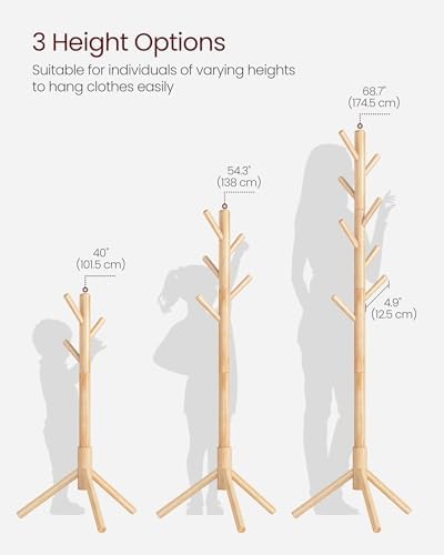 VASAGLE Solid Wood Coat Rack, Free Standing, Tree-Shaped, with 8 Hooks - Image 5