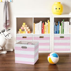 11 x 11 x 11 Inch Linen Stripe Storage Cubes for Home Organizing, Pack of 4 - Image 7