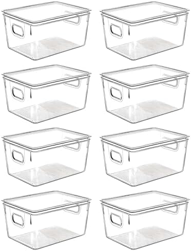 Clear Plastic Storage Bins with Lids, Perfect for Kitchen Organization or Pantry Organization and Storage, Stackable Fridge Organizer Bins, Storage Containers for Organizing, Cabinet Organizers by CONTROLKITCHEN
