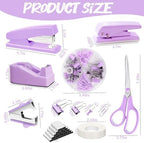 Purple Desk Accessories, 17Pcs Purple Office Supplies Set with Stapler, Mesh Desk Organizer, Tape Dispenser, Staple Remover, Pen Holder, Clips, Pens, Ruler, for Office Home School Women Students Gift - Image 3
