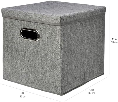 Amazon Basics Foldable Burlap Cloth Cube Storage Bins with Lid, Collapsible Organizing Containers, Stackable and Sturdy, Gray, Set of 2 - Image 5