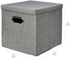 Amazon Basics Foldable Burlap Cloth Cube Storage Bins with Lid, Collapsible Organizing Containers, Stackable and Sturdy, Gray, Set of 2 - Image 5