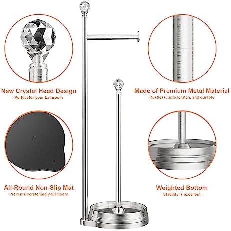 KASUNTO Toilet Paper Holder for Bathroom, Heavy Weighted Metal Free Standing Toilet Paper Holder Stand with Crystal Ball, Toilet Paper Roll Stand for Bathroom Accessories（Brushed Nickel） - Image 3