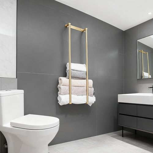 Towel Racks for Bathroom, NEWRAIN Stainless Steel Rolled Towel Storage Wall Mounted Bath Towel Holder for Folded Large Towel Washcloths, Bathroom Organizing Brushed Gold - Image 4