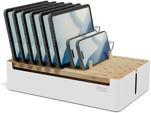 Prosumer's Choice Bamboo Charging Station - Multi Charger Organizer Desk Docking for Phones, Tablets, Laptop Wooden with Removable Dividers Cables Not Included by ProsumersChoice