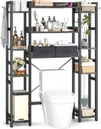 Besiost Over The Toilet Storage, 11 Tier Bathroom Organizer with Dual Side Racks and 2 Fabric Drawers, Adjustable Freestanding Rack Space Saver for Small Spaces, Grey Oak by Besiost