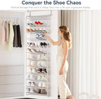 Whitmor 36 Pair Over the Door Shoe Rack,12 Tier Hanging Shoe Organizer with Metal Frame & Mesh Shelves, Heavy Duty Shoe Storage Holder for Door, No Drill Installation, 74" H x 21.7" W x 7.5" D, Grey - Image 3