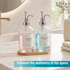 Kitchen Soap Dispenser Set of 2, 16.9 oz Glass, Silver Stainless Steel Pump - Image 2
