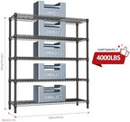IZEUK 5-Tier Adjustable Heavy Duty Metal Storage Shelving Unit, Wide Utility Rack Organizer for Garage, Basement, Kitchen, Office, Warehouse (Black, 17.7" D x 59.1" W x 70.9" H) - Image 3