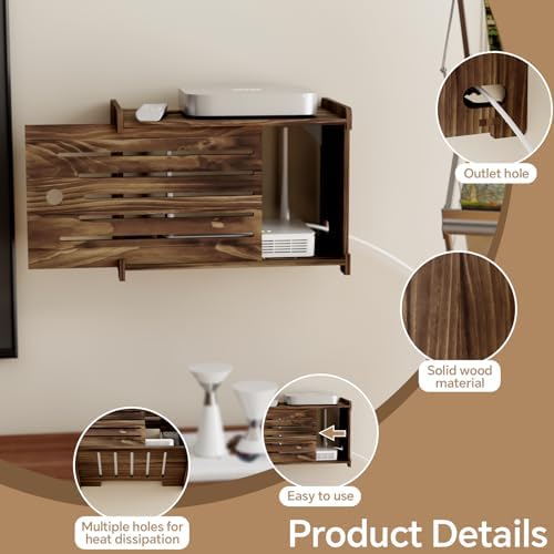 Wooden WiFi Router Storage Box Hider Shelf, Decorative Projector Box Hider Rack Countertop, for Cable, Modem, Internet, Router Power Cover Storage Organizer Cabinet Wall Mounted, Brown - Image 4