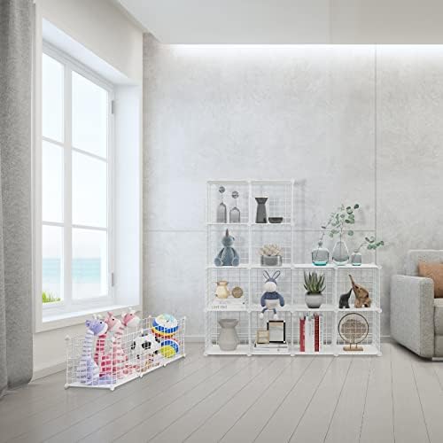 HUBSON Wire Cube Storage Organizer, Book/Toy/Craft/Potted Plants and petCloset Organizers and Storage Shelves, 9-Cube Freely Combinable Metal Grids Storage Shelf,White Plus Iron - Image 6