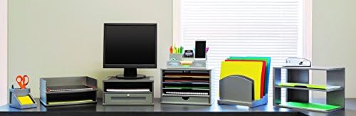 Victor Monitor Riser with Drawer and Storage Shelf - Wood Monitor Stand Desk Organizer with Faux Leather Top, Organize Office Supplies, 13 x 13 x 6.5-Inches, Classic Silver - Image 6