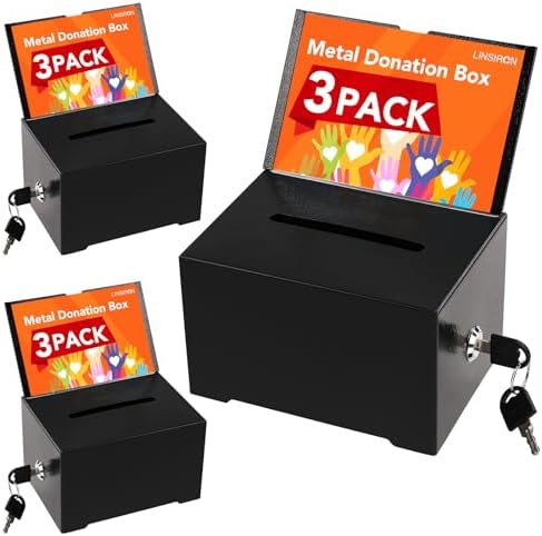 Suggestion Boxes with Slot and Lock, 3 Pack Metal Donation Boxes by LINSIRON