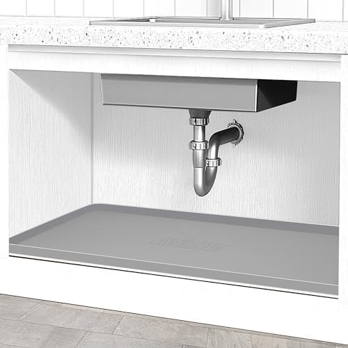 BEESVO Under Sink Mat for Kitchen Waterproof, 34" x 19" Silicone Under Sink Liner Kitchen & Bathroom Cabinet Protector Mats, Heavy Duty Flexible Under Sink Drip Tray with Lip, Cool Grey by BeesVo
