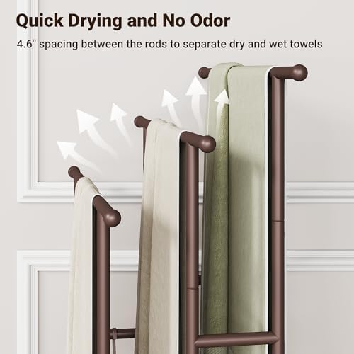 ELYKEN 3 Tier Freestanding Towel Rack with Shelf, 40" H Towel Stand, Bronze - Image 5