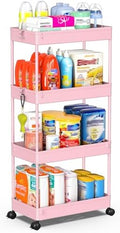 SPACEKEEPER 4 Tier Rolling Cart, Bathroom Cart Organizer with Wheels, Pink by SPACEKEEPER