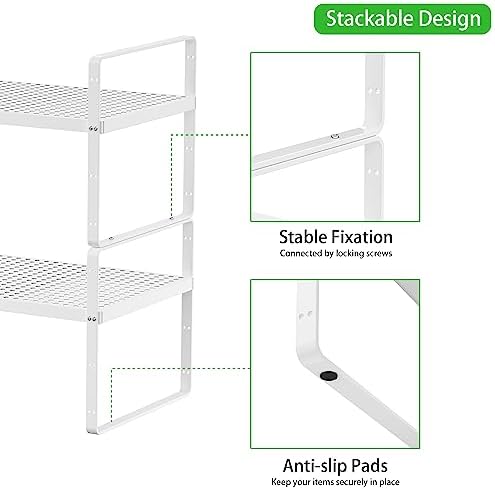Expandable Storage Shelf, Stackable Organizer Rack, White Large 3 PK - Image 5