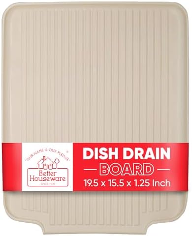 Better Houseware Dish Drainer Mat, Large Almond Dish Drain Board for Kitchen Countertop, Protects Surfaces & Speeds Drying, 19.5 x 15.5 x 1.25, Almond by BetterHouseware