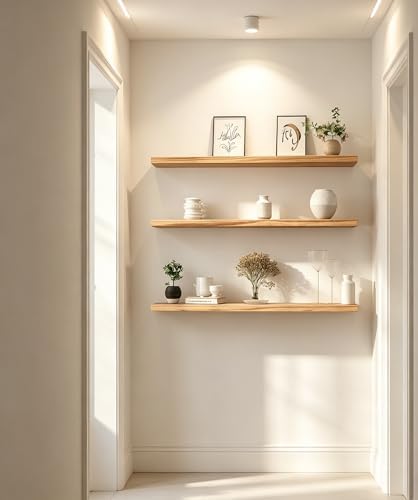 36 Inch Rustic Wood Floating Shelves Farmhouse Wooden Wall Shelves for Bathroom Bedroom Living Room Kitchen Office Set of 4 Light Brown - Image 5