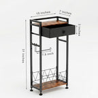 Freestanding Toilet Paper Holder Stand with Storage Drawer, Narrow Bathroom Shelf, Spare Roll Basket, 4-Way Install Paper Arm, Space-Saving Rack for Apartments & RVs (Brown) - Image 3