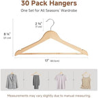 StorageWorks Wooden Coat Hangers, 30 Pack Wood Clothes Hanger for Closet - Image 2
