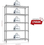 IZEUK 1750LBS Garage Shelving Wide Storage Shelves 5 Tier Metal Shelves Heavy Duty Adjustable Utility Shelf Rack (Chrome, 5 Tier, 15.7" D x 45.3" W x 70.9" H) - Image 3