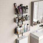 Yuyetuyo 5-Tier Over The Door Organizer Bathroom - Hair Dryer Holder - Hair Tool Organizer Adjustable Height, DIY Bathroom Storage Shelf Wall Mounted for Flat/Curling Irons, Straighteners, Skincare - Image 4