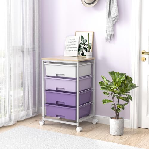 SYKIARIOL Rolling Cart with Drawers, 4-Drawer Utility Cart, Purple - Image 2