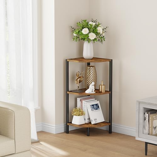 Creso hom Corner Shelf, 3-Tier Industrial Corner Bookshelf with Metal Frame - Image 2