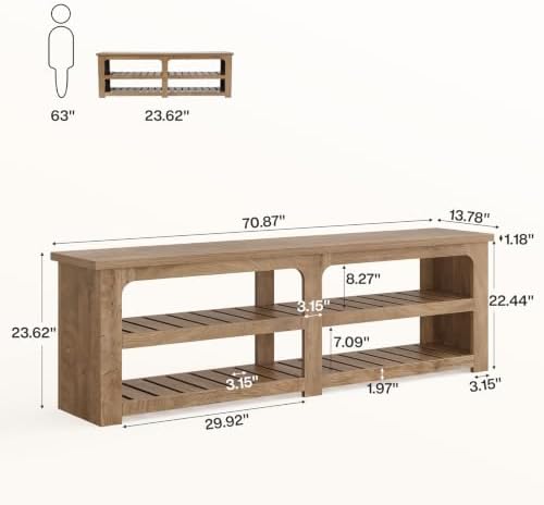 Tribesigns 70.9" Extra Long Shoe Storage Bench, Farmhouse Entryway Bench - Image 2