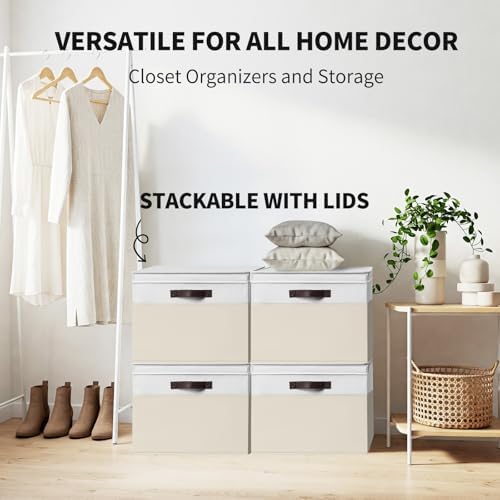 2 Pack EXTRA LARGE Blanket Storage Baskets with Lids, 22”x16”x12” Closet Organizers Bins for Clothes Towel/ Toy Storage Box with Lid Handles/ Stackable Decorative Fabric Bins for Living Room, Nursery - Image 3