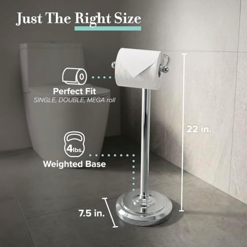 Gatco 1436C Toilet Paper Holder Stand, Chrome Finish, Freestanding Bathroom Floor Stand, Pedestal, Weighted Base, 22 Inch - Image 2