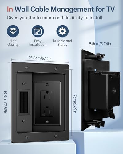 ELECPOW in Wall Cable Management Kit, Hide TV Power Cables & Low Voltage Wires Behind The Wall, Recessed Outlet for Wall Mounting TV-Black - Image 2