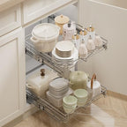 DINDON Pull Out Cabinet Organizer (14" W X 21" D), Cabinet Pull Out Shelves, 2 Tier Pull Out Drawers for Kitchen Cabinets, Wire Basket Slide Out Shelf for Cabinet Organization ​in Kitchen, Pantry - Image 2