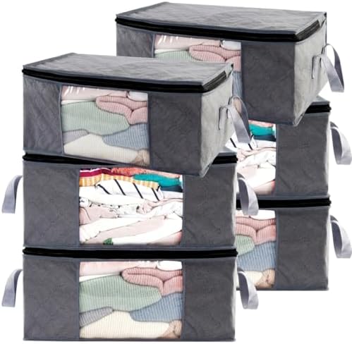 Storage Clothes Bins Closet Bags - 35L Containers Organizer Boxes Clothing Bin Organization for Organizing Blanket Pillow Sheet Sweater, Foldable Bedroom Small Storage Totes With Lids Zipper, 6pc Pack by Unknown