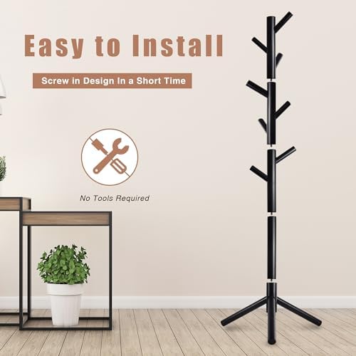 8-Hook Freestanding Coat Rack 3 Adjustable Heights Sturdy Black - Image 6