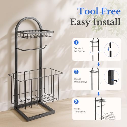 Toilet Paper Holder Stand Freestanding with Storage Basket for Bathroom - Image 7