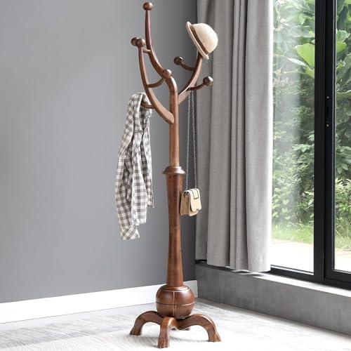 Bekrvio Coat Rack Freestanding Wood Coat Tree Rack with 8 Hooks, Walnut by Bekrvio