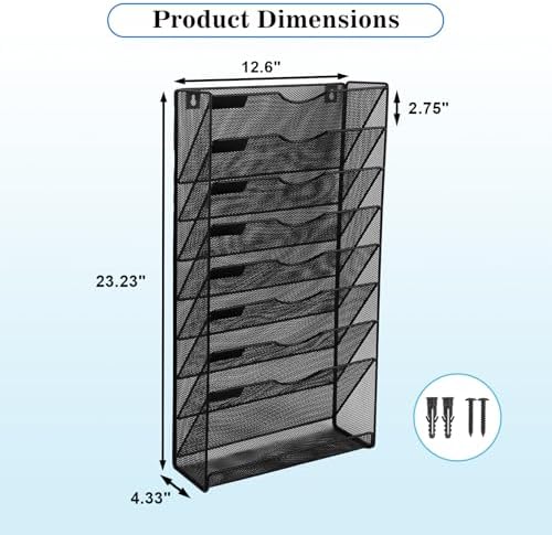 EASEPRES Desk File Organizer Mesh 9-Tier, Hanging Wall Mount Document Organization Stand, Desktop Vertical Mail Paper Folder Holder Rack with Bottom Tray for Office Home Cubicle Countertop, Black - Image 7